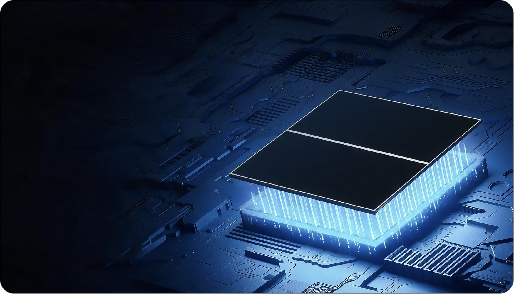 Half-cut back-contact cell with glowing circuit traces