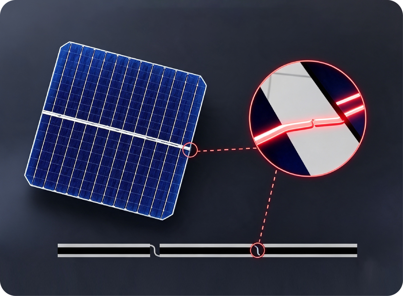 TOPCon cell: S-shaped front ribbons stressing the cell edge